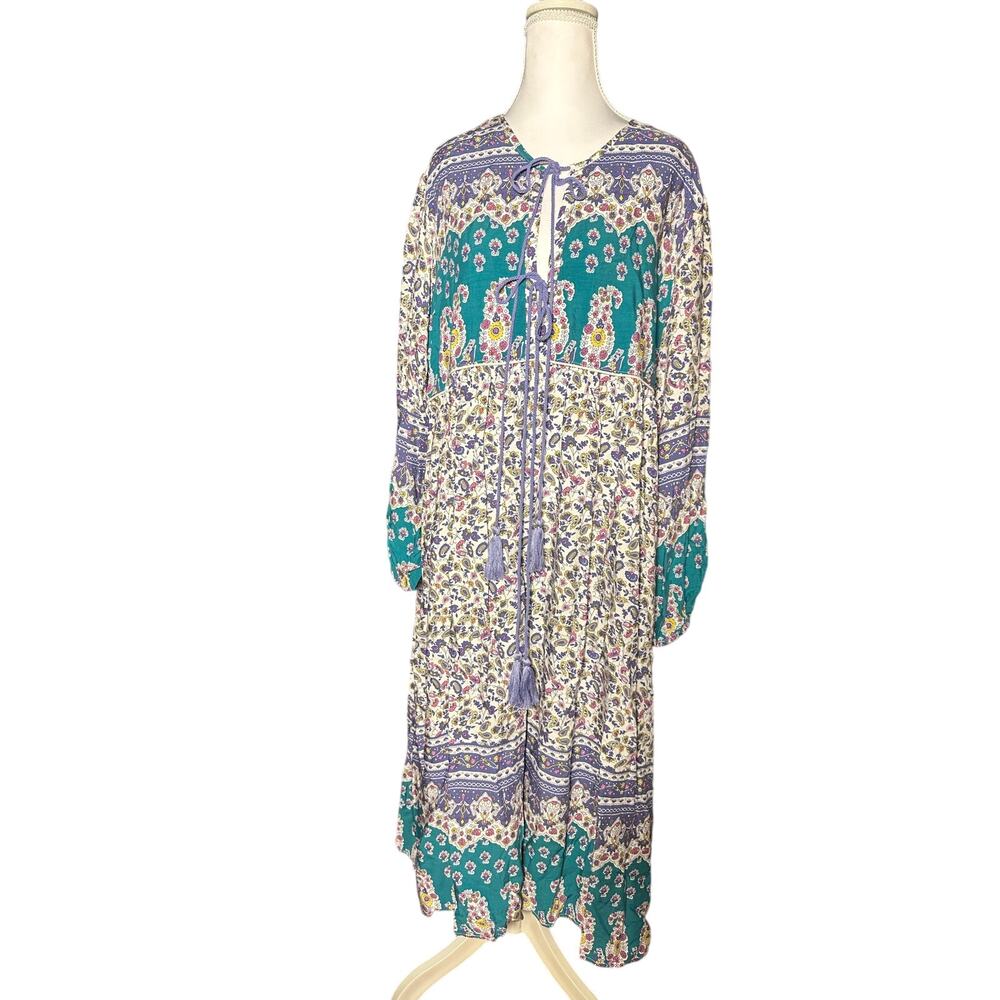 R. Vioimos 2XL Loose Flowing Bohemian Cottage Floral Paisley Maxi Dress